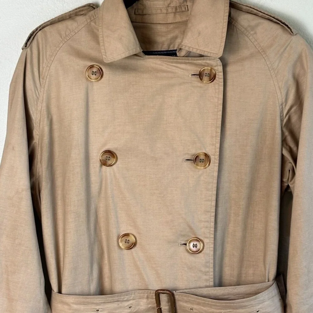 Burberry Trench Coat 10 Long Tan Cotton Nova Check‎ England - Picture 2 of 16